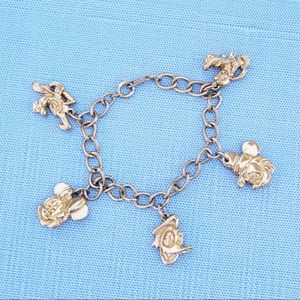Gold Disney Charm Bracelet With Minnie, Mickey, Donald Duck, Pluto & Goofy